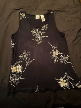 Emma James Navy Floral Scoop Neck Tank with Yellow Blooms